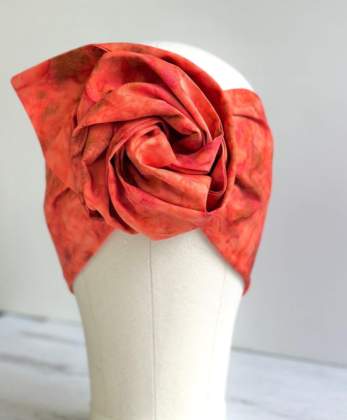 Extra Long Wire Wrapped Batik Headband, Peach & Orange Fabric, Wired Headband, Fabric Head Wrap, Headband, Boho Chic Accessories (BREA)