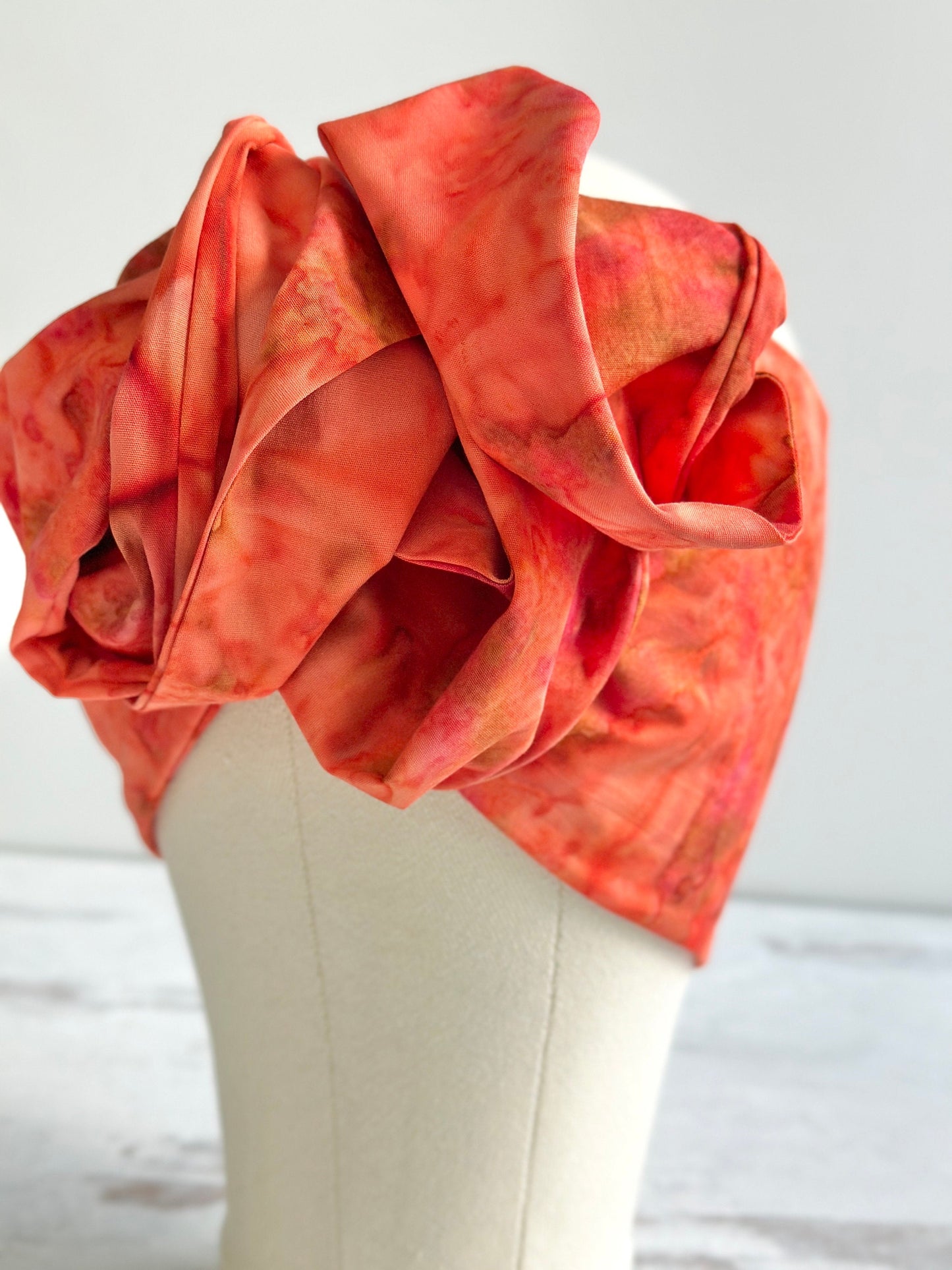 Extra Long Wire Wrapped Batik Headband, Peach & Orange Fabric, Wired Headband, Fabric Head Wrap, Headband, Boho Chic Accessories (BREA)