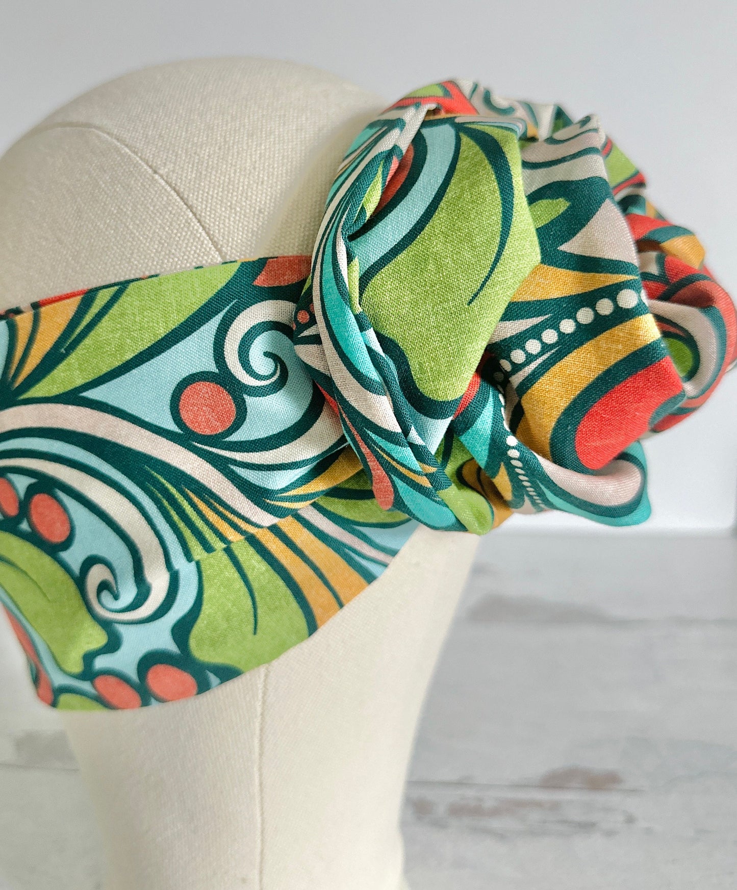 Extra Long Wide Adjustable Wire Headband, Multicolored Retro Butterfly, Wired Headband, Cotton Fabric Head Wrap, Turban, Boho Accessories, W