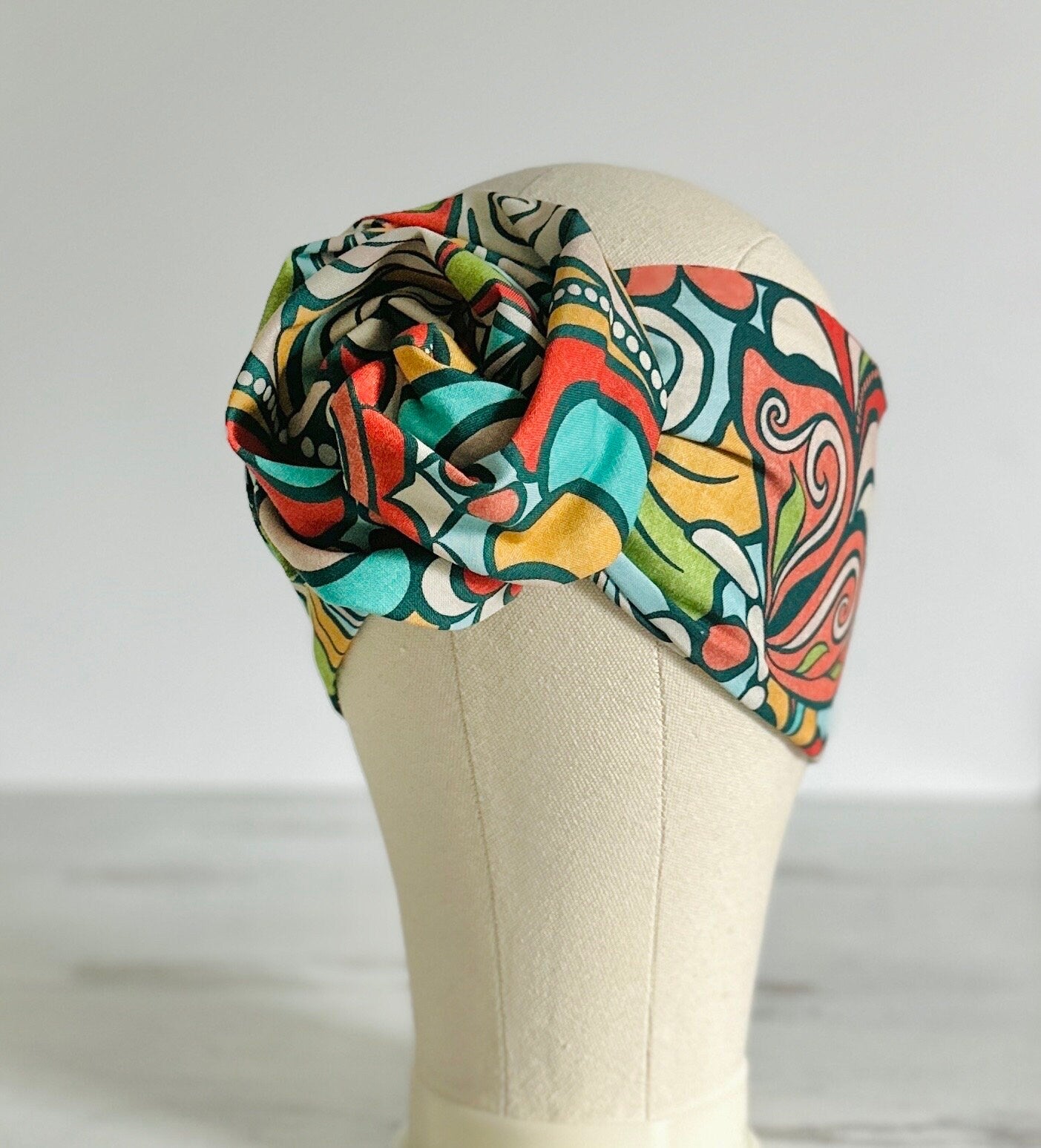 Extra Long Wide Adjustable Wire Headband, Multicolored Retro Butterfly, Wired Headband, Cotton Fabric Head Wrap, Turban, Boho Accessories, W