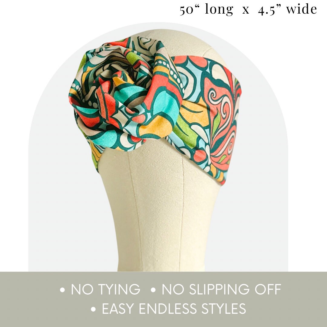 Extra Long Wide Adjustable Wire Headband, Multicolored Retro Butterfly, Wired Headband, Cotton Fabric Head Wrap, Turban, Boho Accessories, W