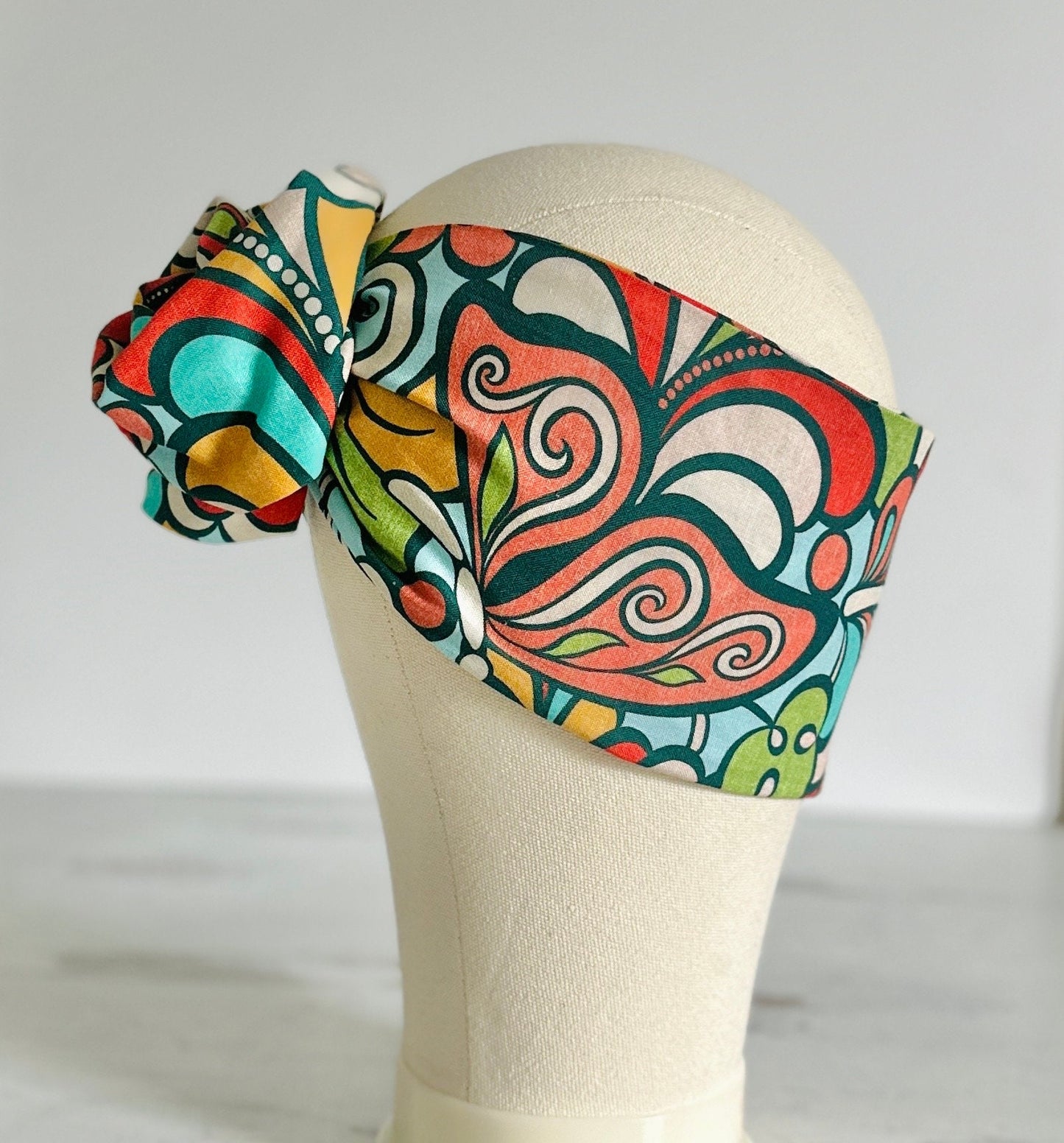 Extra Long Wide Adjustable Wire Headband, Multicolored Retro Butterfly, Wired Headband, Cotton Fabric Head Wrap, Turban, Boho Accessories, W