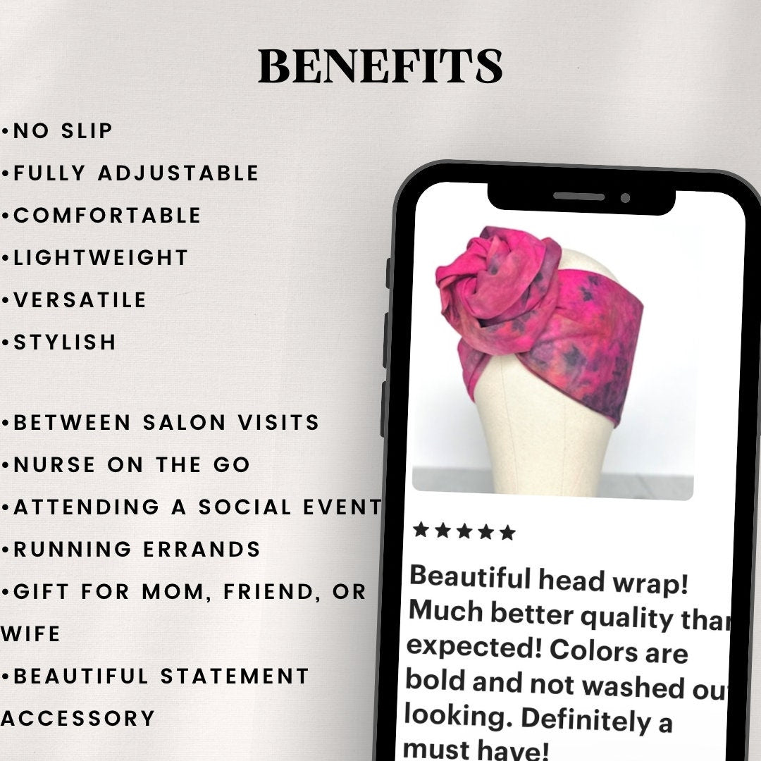 Extra Long Wide Adjustable Wire Headband, Fuchsia Pink Solid Colored, Wired Headband and Turban, Fabric Hair Wrap, Headband for Women