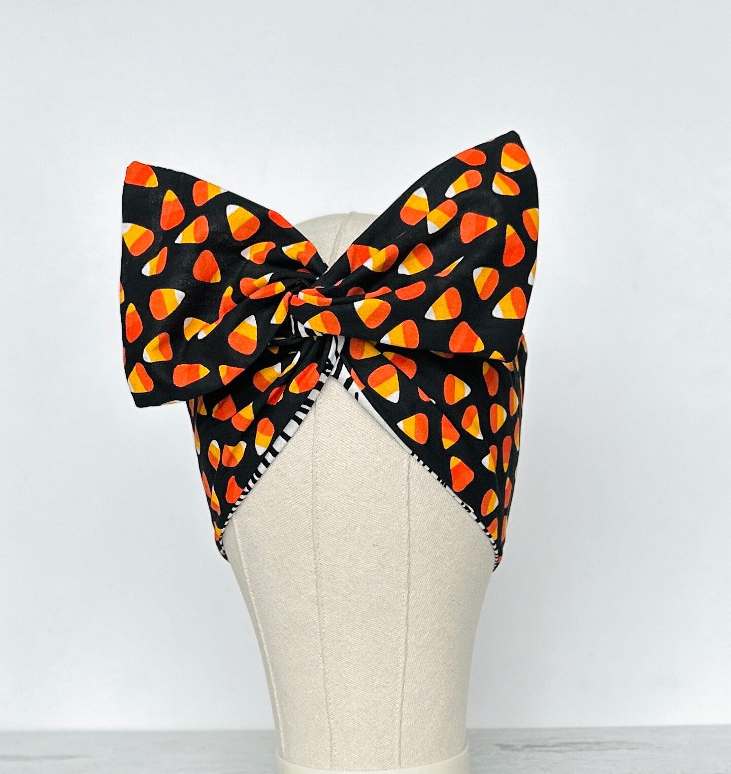 Extra Wide Reversible Adjustable Wire Headband, Halloween Party Candy Corn Print, Bendable Wired Head Wrap, Turban Accessories, Head Scarf