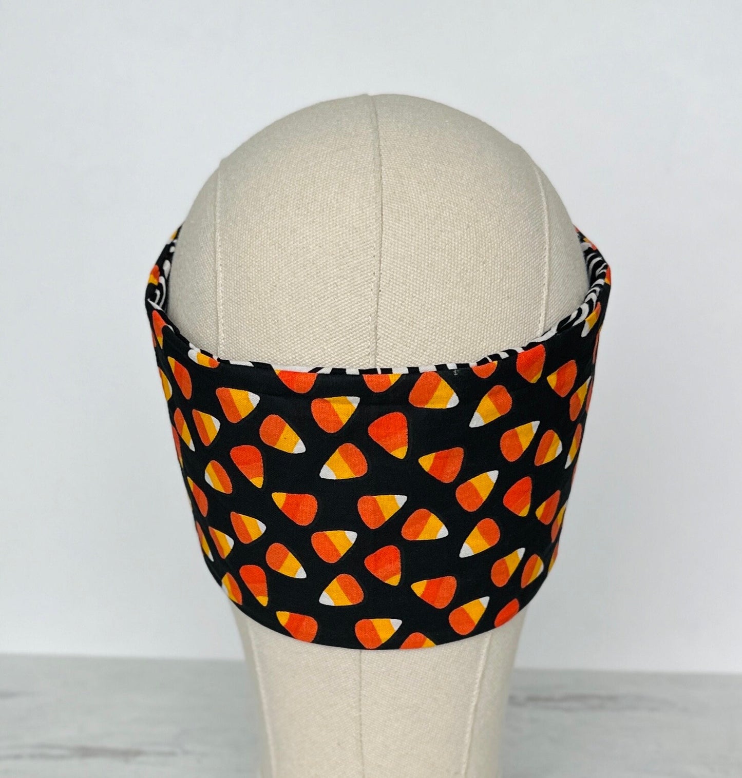 Extra Wide Reversible Adjustable Wire Headband, Halloween Party Candy Corn Print, Bendable Wired Head Wrap, Turban Accessories, Head Scarf