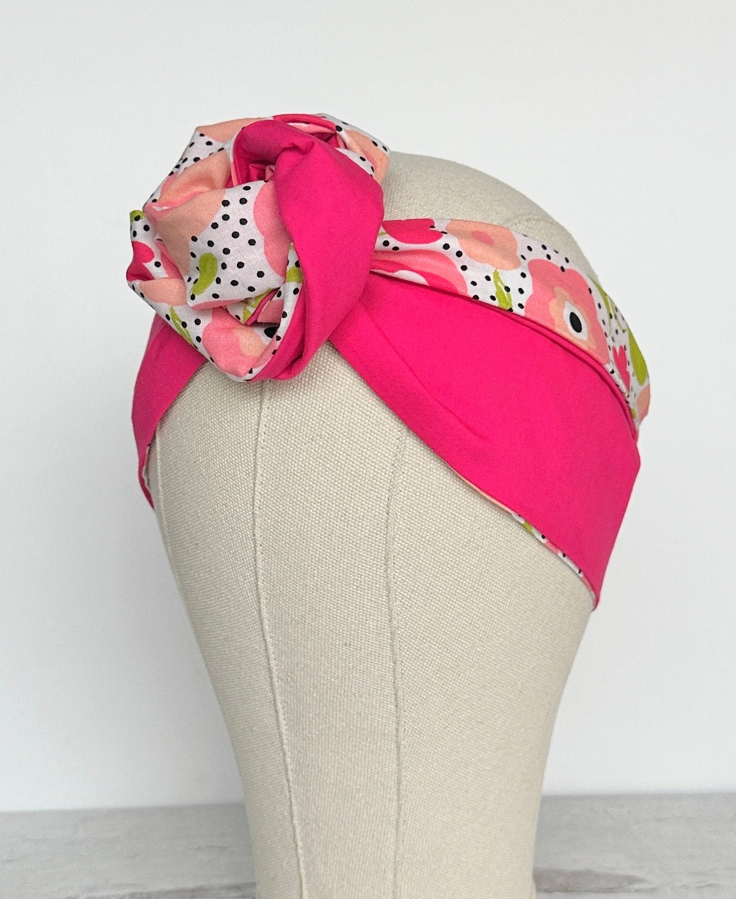 Extra Wide Reversible Adjustable Wire Headband, White Pink Floral Print, Bendable Wired Head Wrap, Turban Accessories, Head Scarf