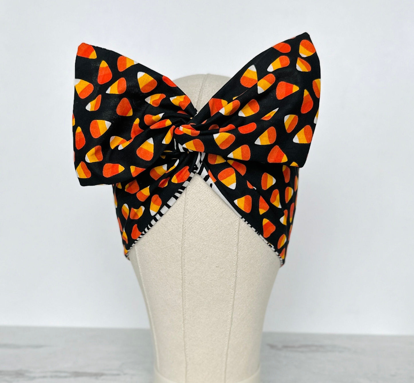 Extra Wide Reversible Adjustable Wire Headband, Halloween Party Candy Corn Print, Bendable Wired Head Wrap, Turban Accessories, Head Scarf