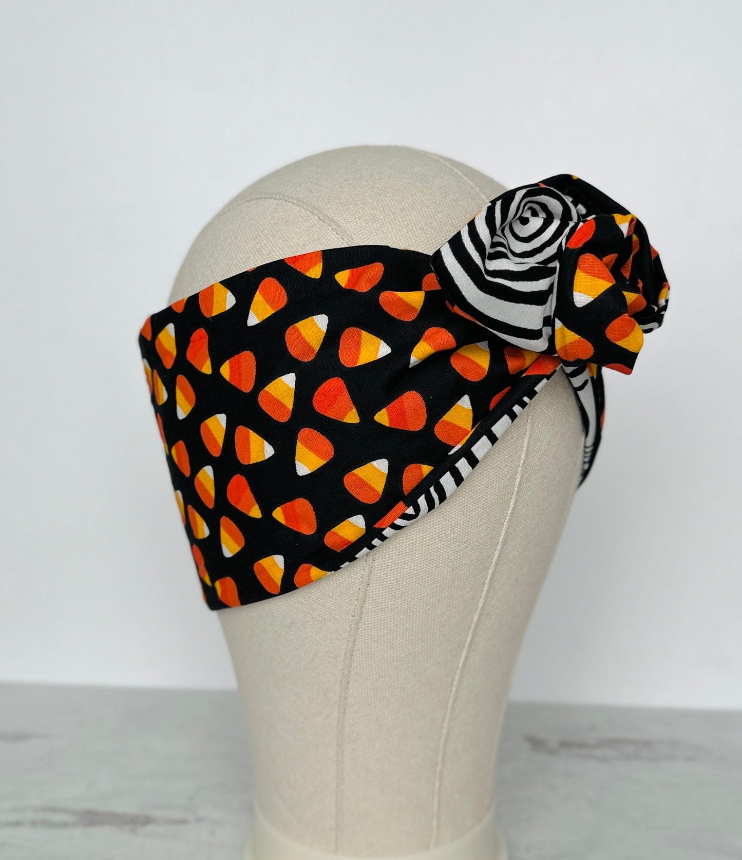 Extra Wide Reversible Adjustable Wire Headband, Halloween Party Candy Corn Print, Bendable Wired Head Wrap, Turban Accessories, Head Scarf