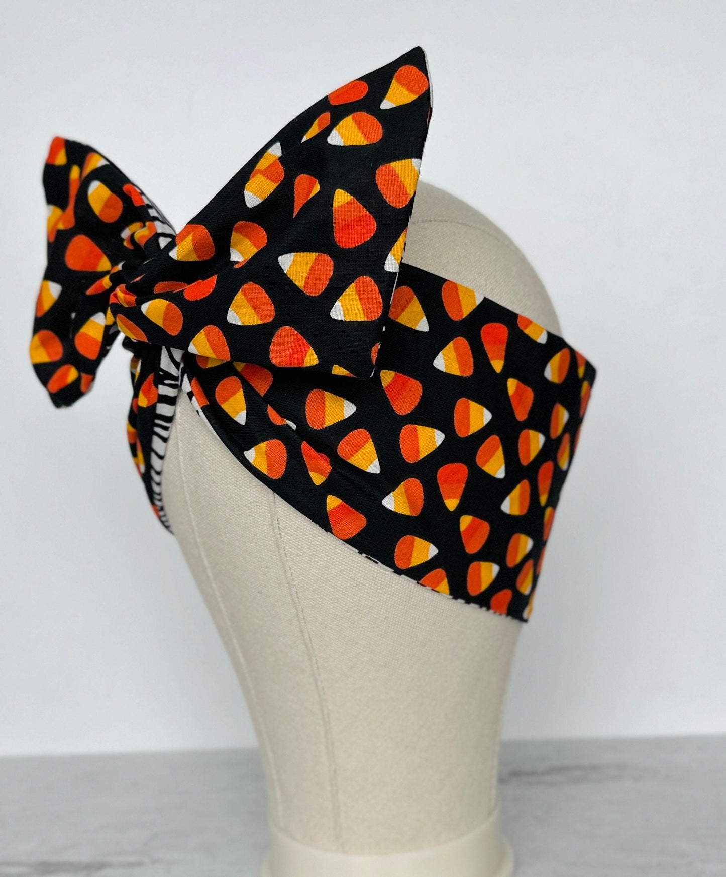 Extra Wide Reversible Adjustable Wire Headband, Halloween Party Candy Corn Print, Bendable Wired Head Wrap, Turban Accessories, Head Scarf