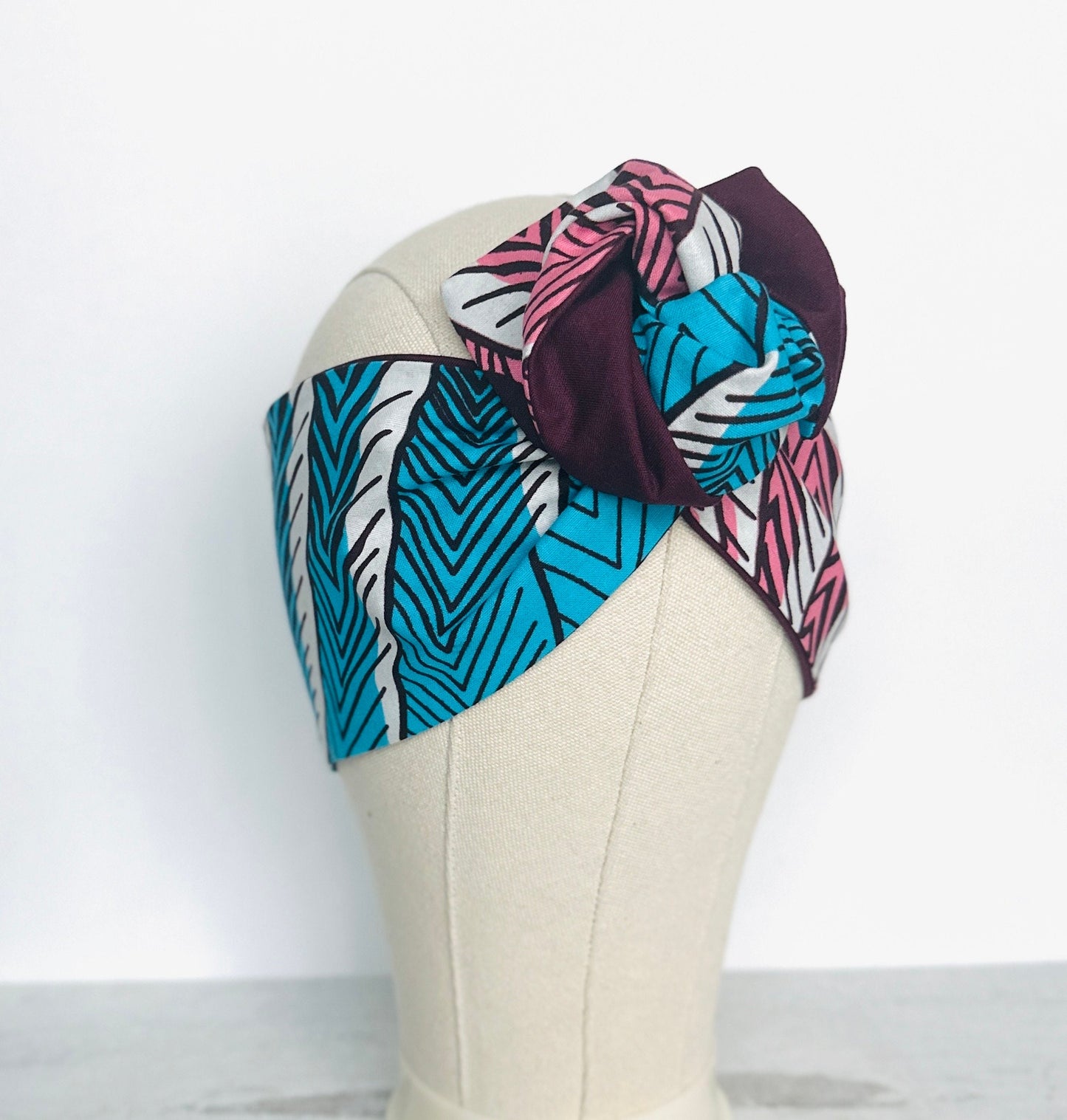 Extra Wide Reversible Wire Wrap African Print Headband, Burgundy Pink Blue Wired Headband, Ankara Head Wrap, Turban for Women, Head Scarf