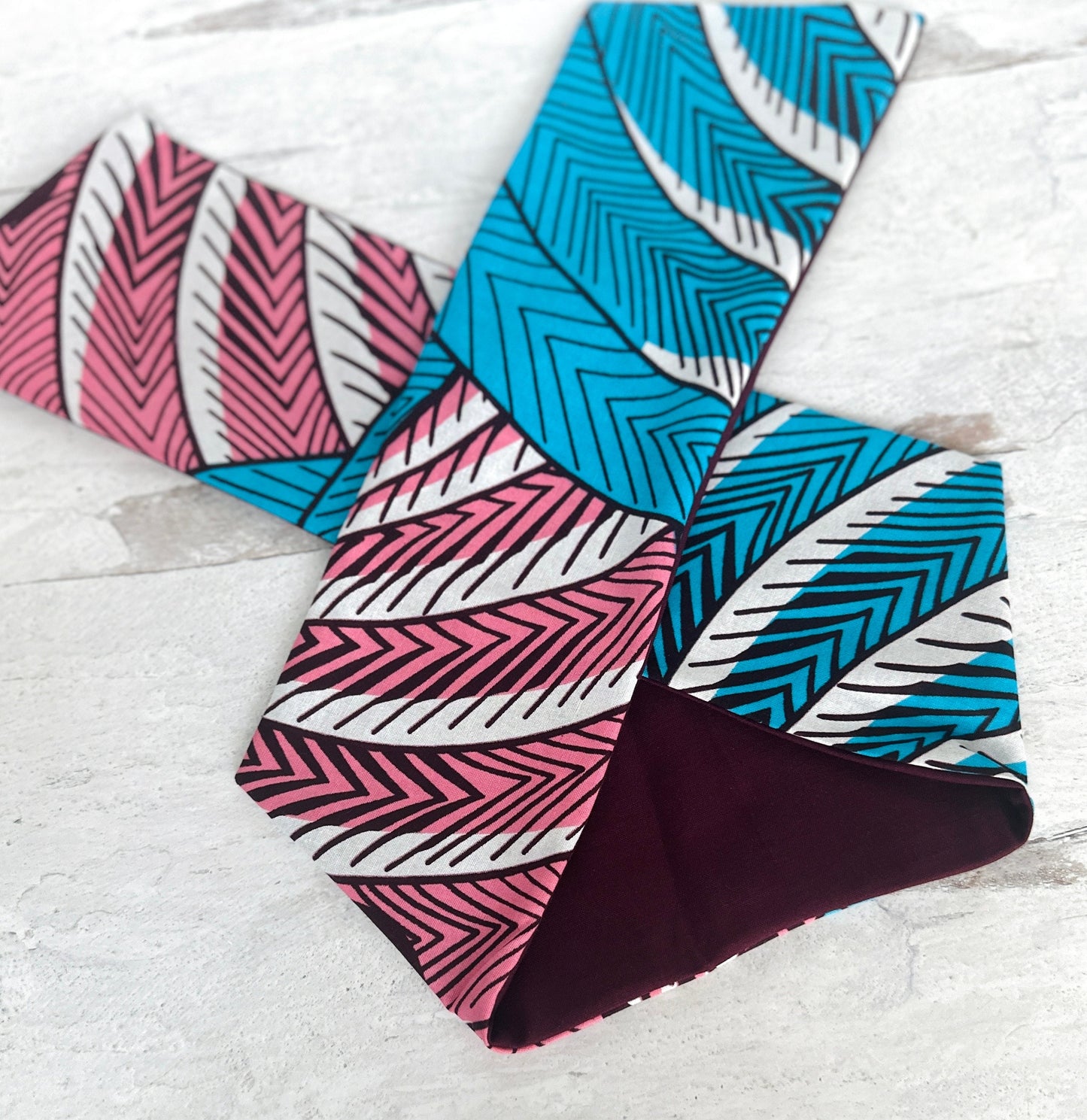Extra Wide Reversible Wire Wrap African Print Headband, Burgundy Pink Blue Wired Headband, Ankara Head Wrap, Turban for Women, Head Scarf