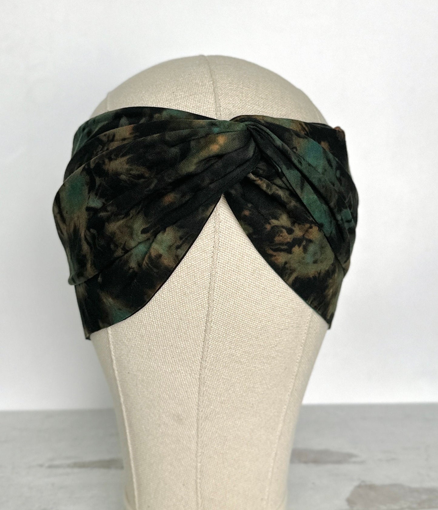 Hand Dyed Extra Long Wide ADJUSTABLE Wire Headband, Black & Teal Green Tie Dyed Wired Head Wrap , Hair Accessories For Women, No Slip Scarf