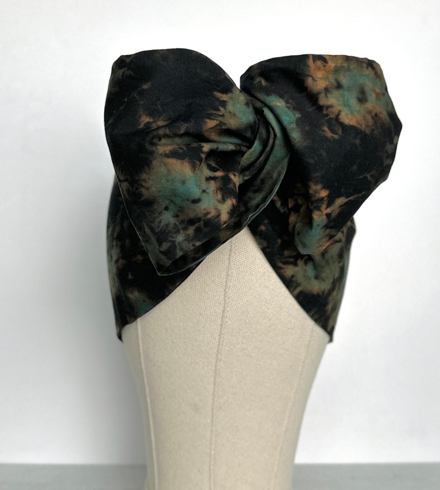 Hand Dyed Extra Long Wide ADJUSTABLE Wire Headband, Black & Teal Green Tie Dyed Wired Head Wrap , Hair Accessories For Women, No Slip Scarf