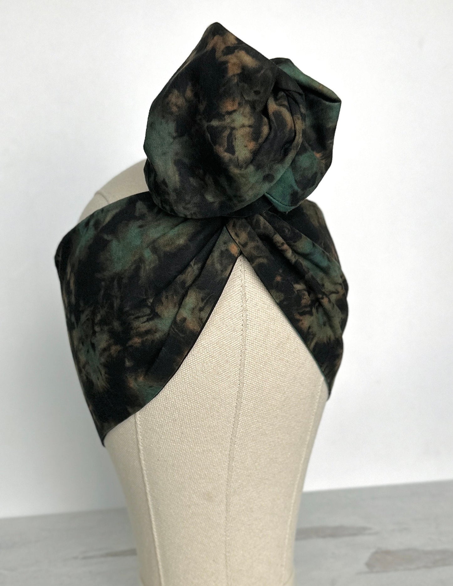 Hand Dyed Extra Long Wide ADJUSTABLE Wire Headband, Black & Teal Green Tie Dyed Wired Head Wrap , Hair Accessories For Women, No Slip Scarf