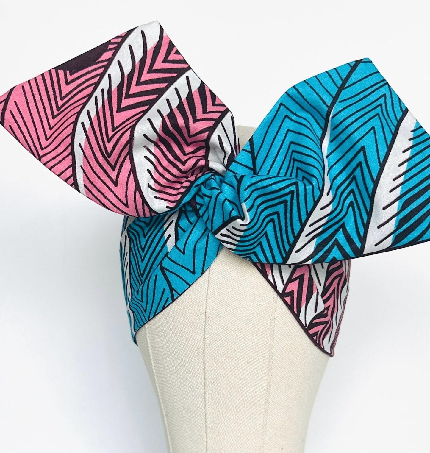 Extra Wide Reversible Wire Wrap African Print Headband, Burgundy Pink Blue Wired Headband, Ankara Head Wrap, Turban for Women, Head Scarf