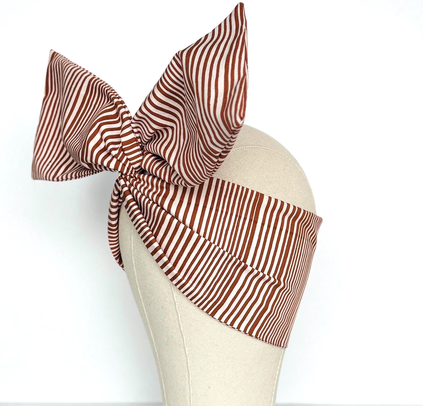 Extra Wide Adjustable Wire Headband, Brown & Tan Striped Print Wired Headband For Women, Bendable Head Wrap, Turban Accessories, Head Scarf