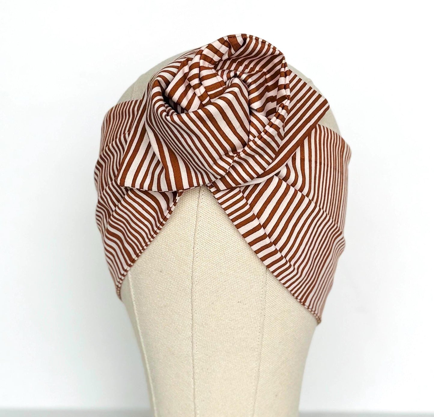 Extra Wide Adjustable Wire Headband, Brown & Tan Striped Print Wired Headband For Women, Bendable Head Wrap, Turban Accessories, Head Scarf