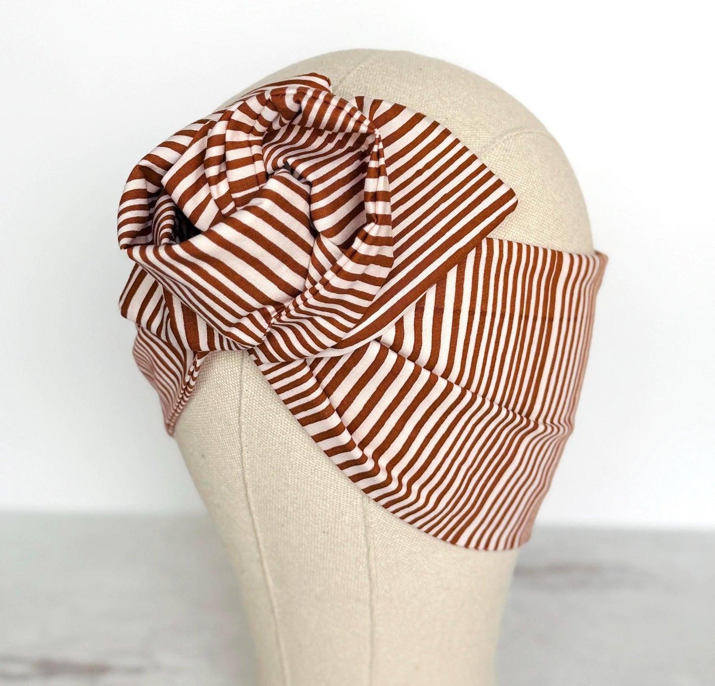 Extra Wide Adjustable Wire Headband, Brown & Tan Striped Print Wired Headband For Women, Bendable Head Wrap, Turban Accessories, Head Scarf