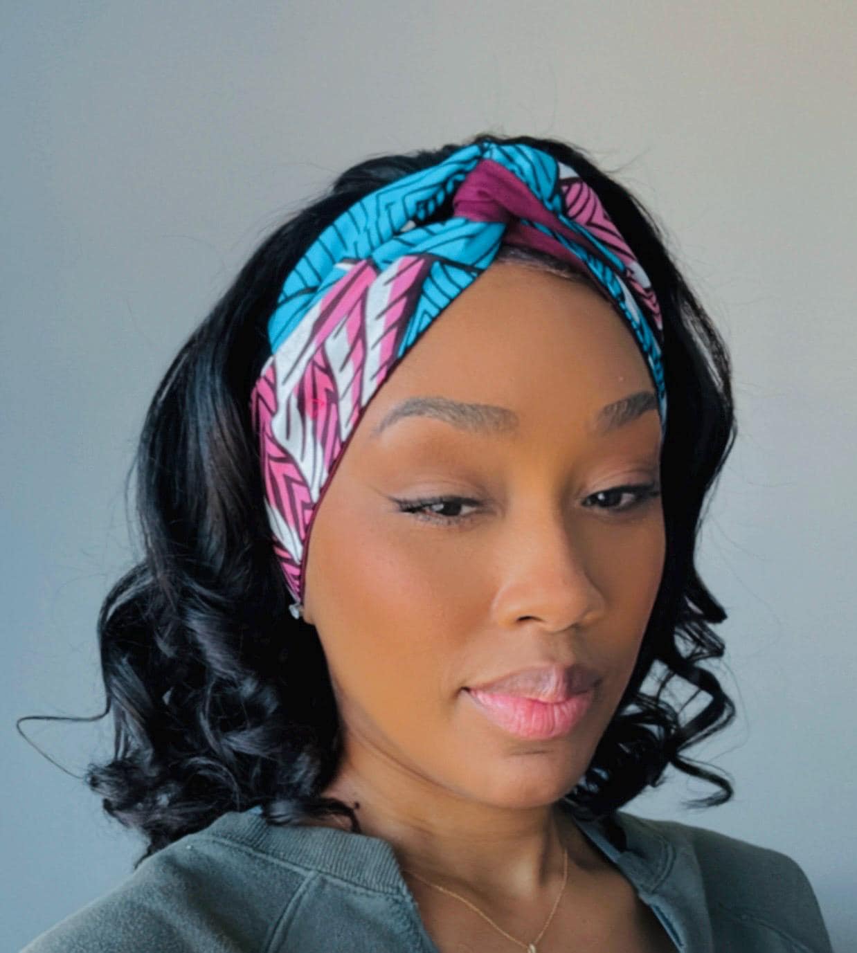 Extra Wide Reversible Wire Wrap African Print Headband, Burgundy Pink Blue Wired Headband, Ankara Head Wrap, Turban for Women, Head Scarf