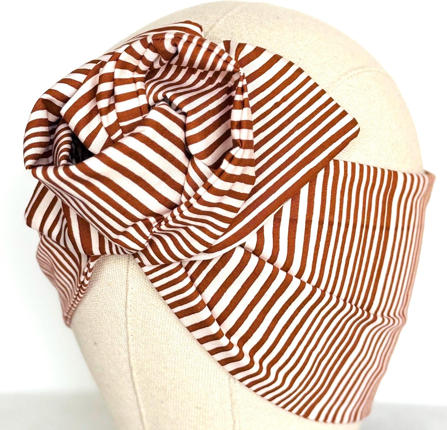 Extra Wide Adjustable Wire Headband, Brown & Tan Striped Print Wired Headband For Women, Bendable Head Wrap, Turban Accessories, Head Scarf