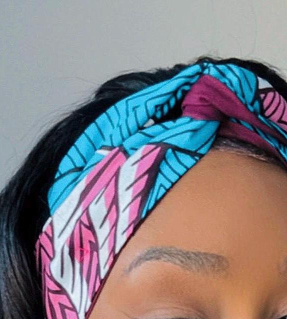 Extra Wide Reversible Wire Wrap African Print Headband, Burgundy Pink Blue Wired Headband, Ankara Head Wrap, Turban for Women, Head Scarf
