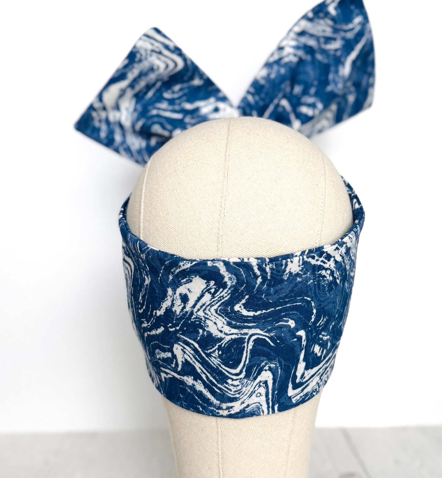 Extra Wide Adjustable Wire Headband, Blue & White Marble Print Wired Headband For Women, Bendable Head Wrap, Turban Accessories, Head Scarf