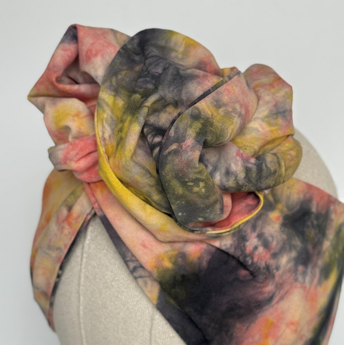 Hand Dyed Extra Long Wide ADJUSTABLE Wire Headband, Pink Black Tie Dyed Spring Summer Wired Head Wrap, Hair Accessories, No Slip Scarf
