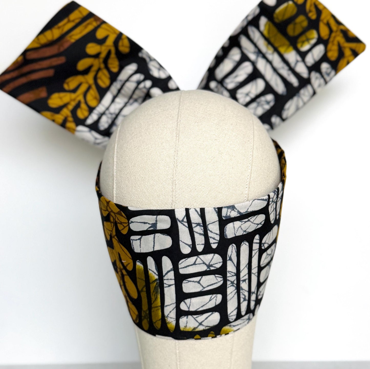 Extra Wide Adjustable Wire Wrap, Ankara Wired Headband, Brown White & Black African Fabric Head Wrap, Ankara Afro Boho Turban
