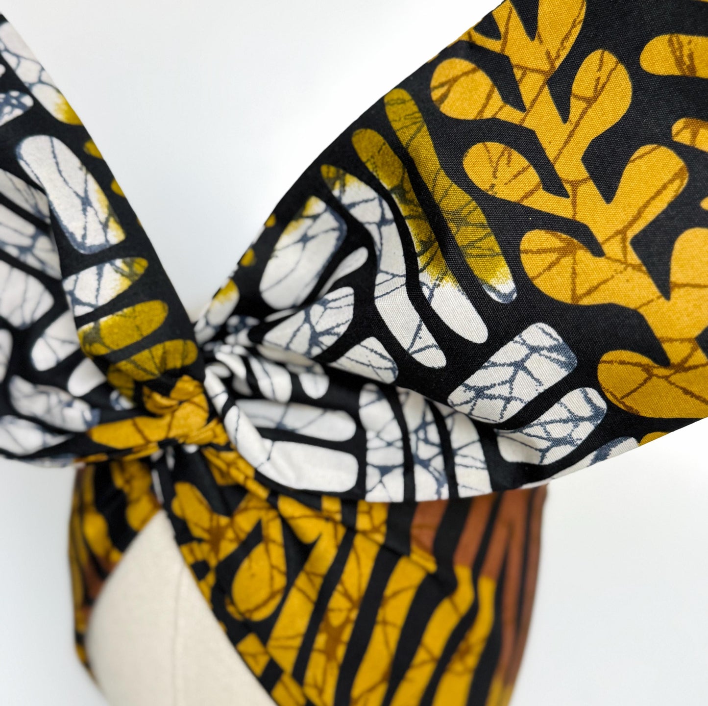 Extra Wide Adjustable Wire Wrap, Ankara Wired Headband, Brown White & Black African Fabric Head Wrap, Ankara Afro Boho Turban