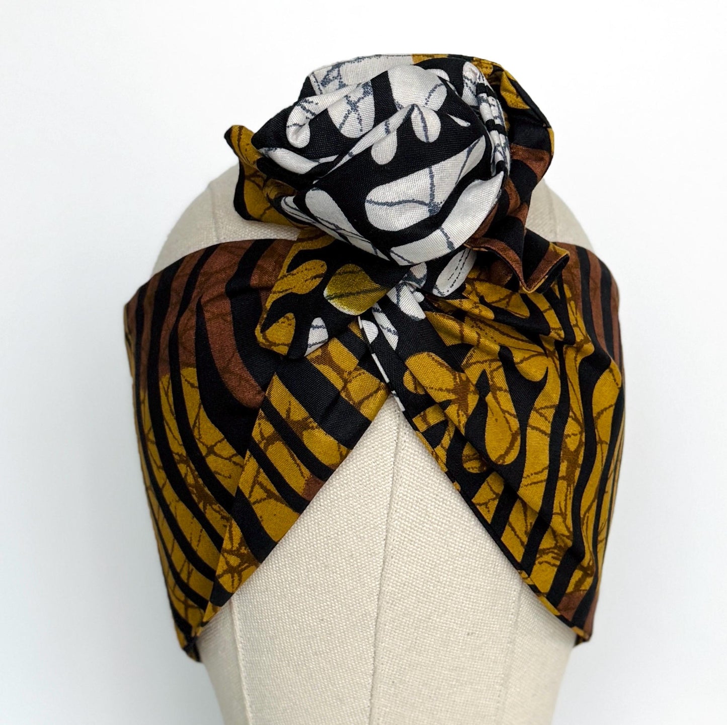Extra Wide Adjustable Wire Wrap, Ankara Wired Headband, Brown White & Black African Fabric Head Wrap, Ankara Afro Boho Turban