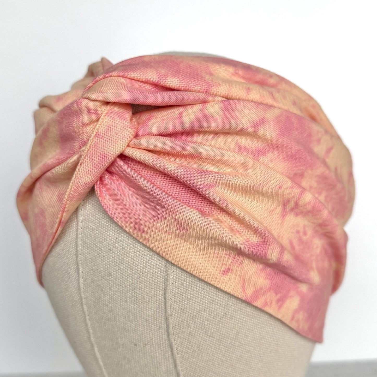 Extra Wide Adjustable Wire Headband, Hand dyed Tie Dye Pink & Beige Wired Headband Turban, Fabric Head Wrap, No Slip Hair Scarf