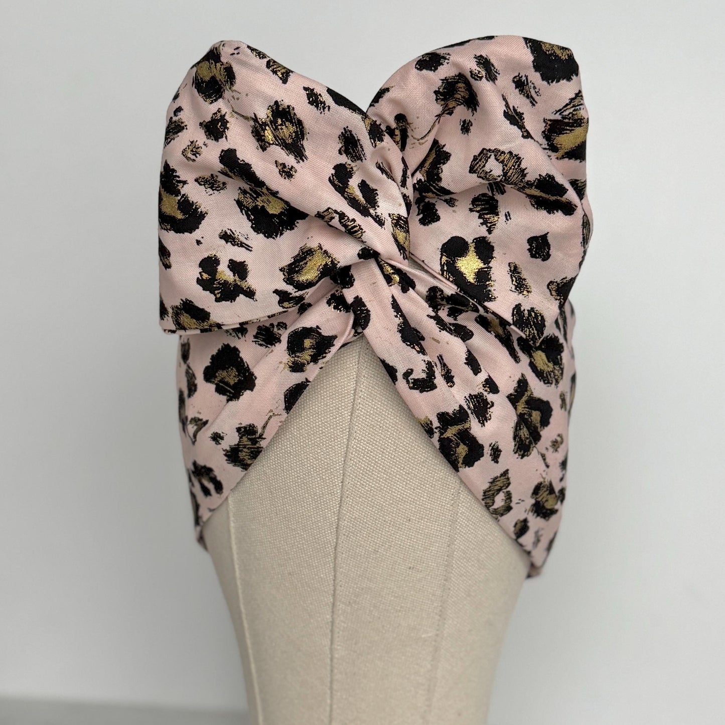 Extra Wide Adjustable Wire Headband, Pink & Gold Leopard Print, Boho Wired Headband, Fabric Head Wrap, Turban, Gift for Her, Bendable Scarf