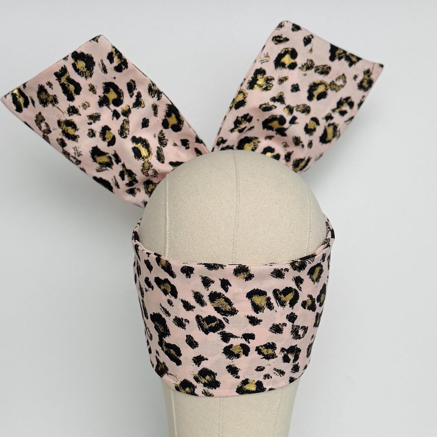 Extra Wide Adjustable Wire Headband, Pink & Gold Leopard Print, Boho Wired Headband, Fabric Head Wrap, Turban, Gift for Her, Bendable Scarf