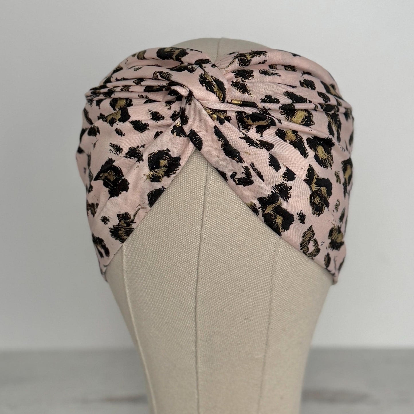 Extra Wide Adjustable Wire Headband, Pink & Gold Leopard Print, Boho Wired Headband, Fabric Head Wrap, Turban, Gift for Her, Bendable Scarf