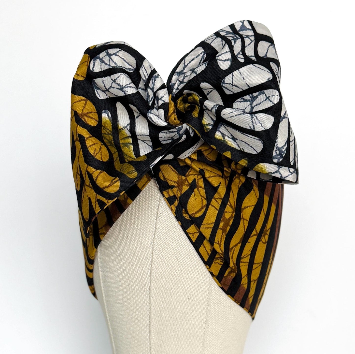 Extra Wide Adjustable Wire Wrap, Ankara Wired Headband, Brown White & Black African Fabric Head Wrap, Ankara Afro Boho Turban