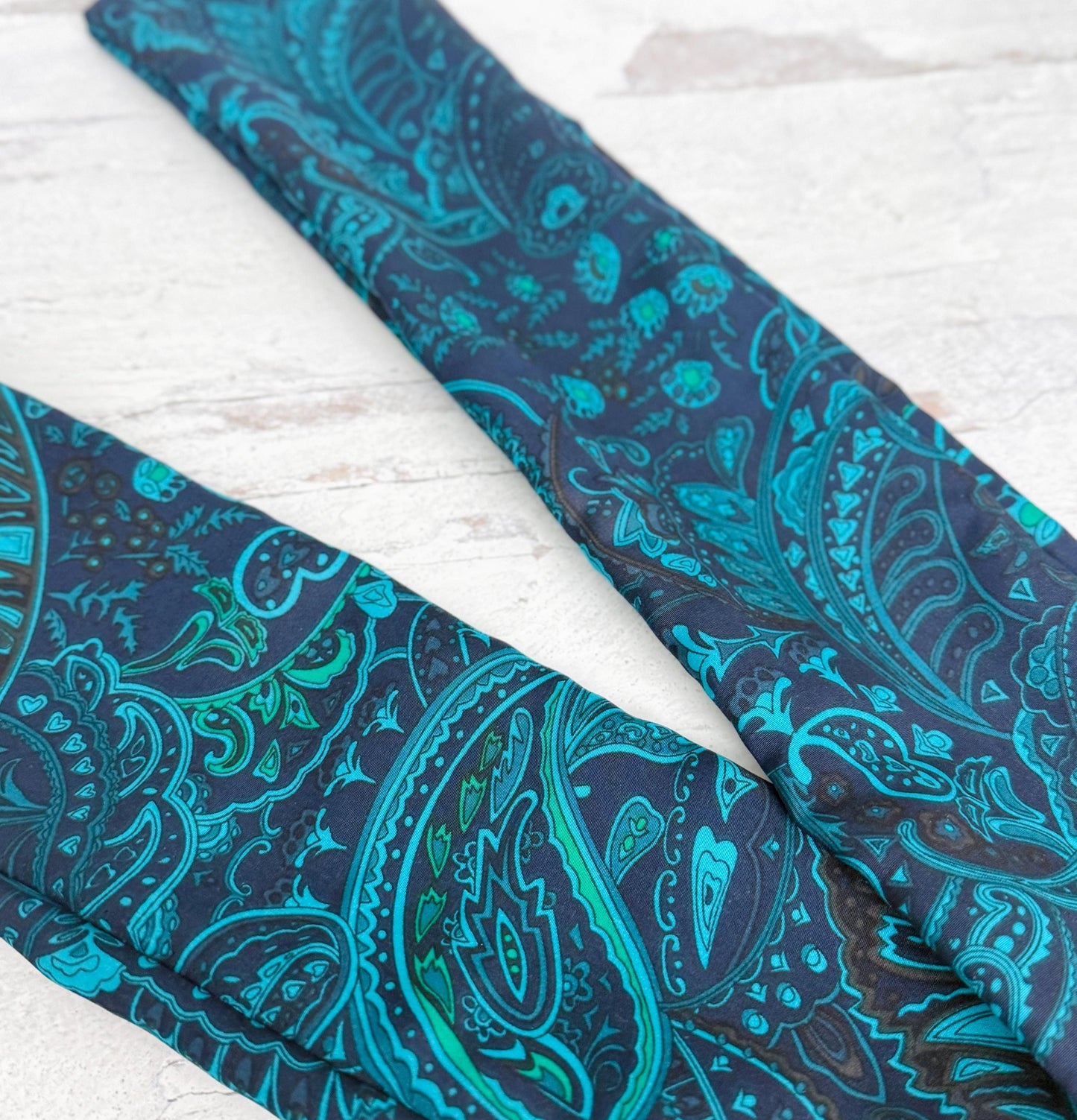 Extra Wide Adjustable Wire Wrap, Silky Wired Headband, Navy Blue Teal Paisley Print Fabric Head Wrap, No Slip Hair Accessories