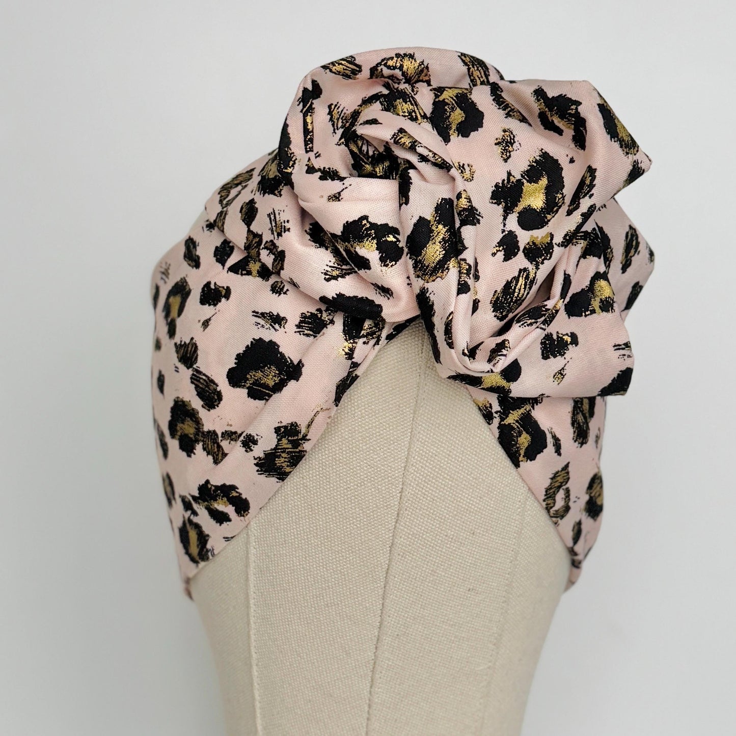 Extra Wide Adjustable Wire Headband, Pink & Gold Leopard Print, Boho Wired Headband, Fabric Head Wrap, Turban, Gift for Her, Bendable Scarf