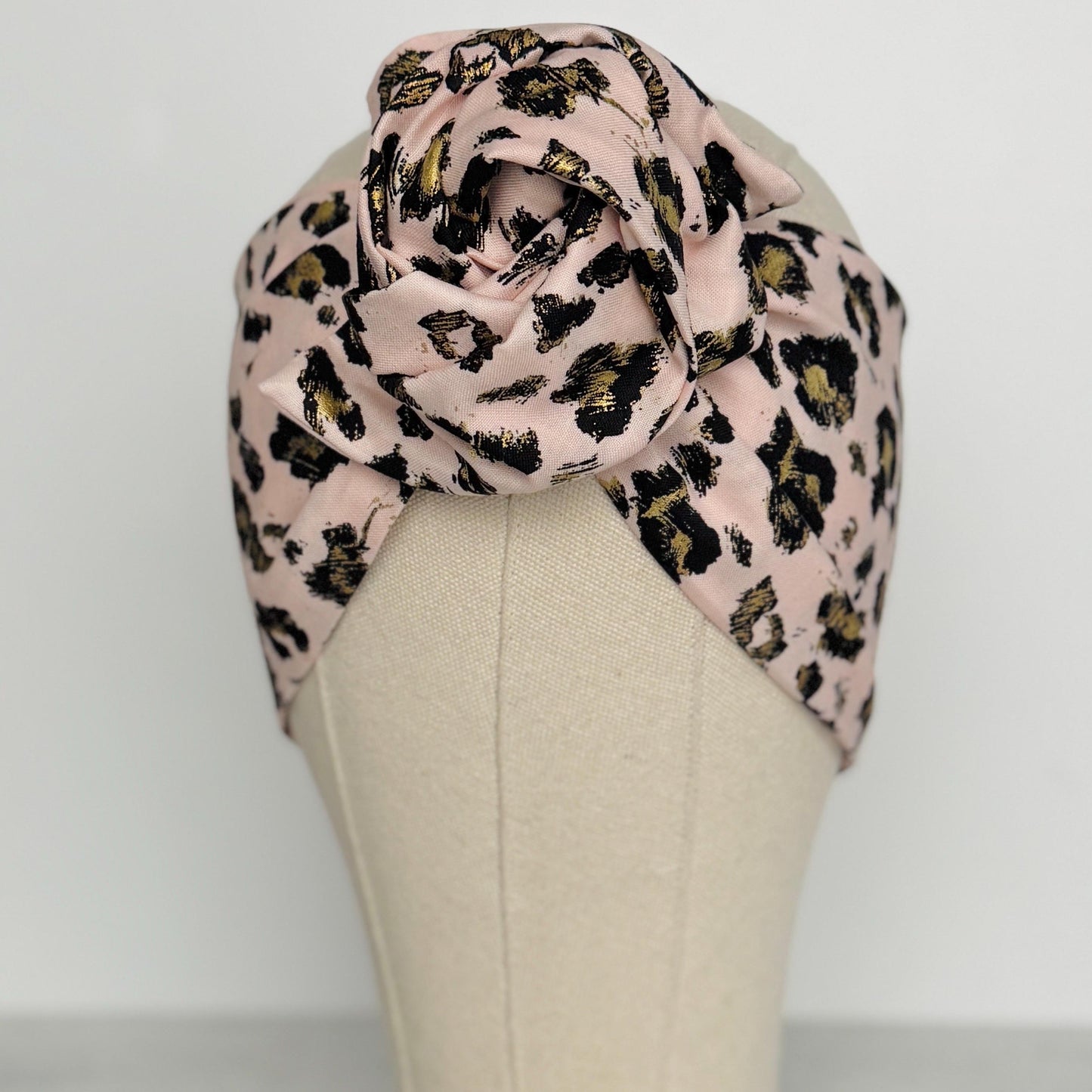 Extra Wide Adjustable Wire Headband, Pink & Gold Leopard Print, Boho Wired Headband, Fabric Head Wrap, Turban, Gift for Her, Bendable Scarf