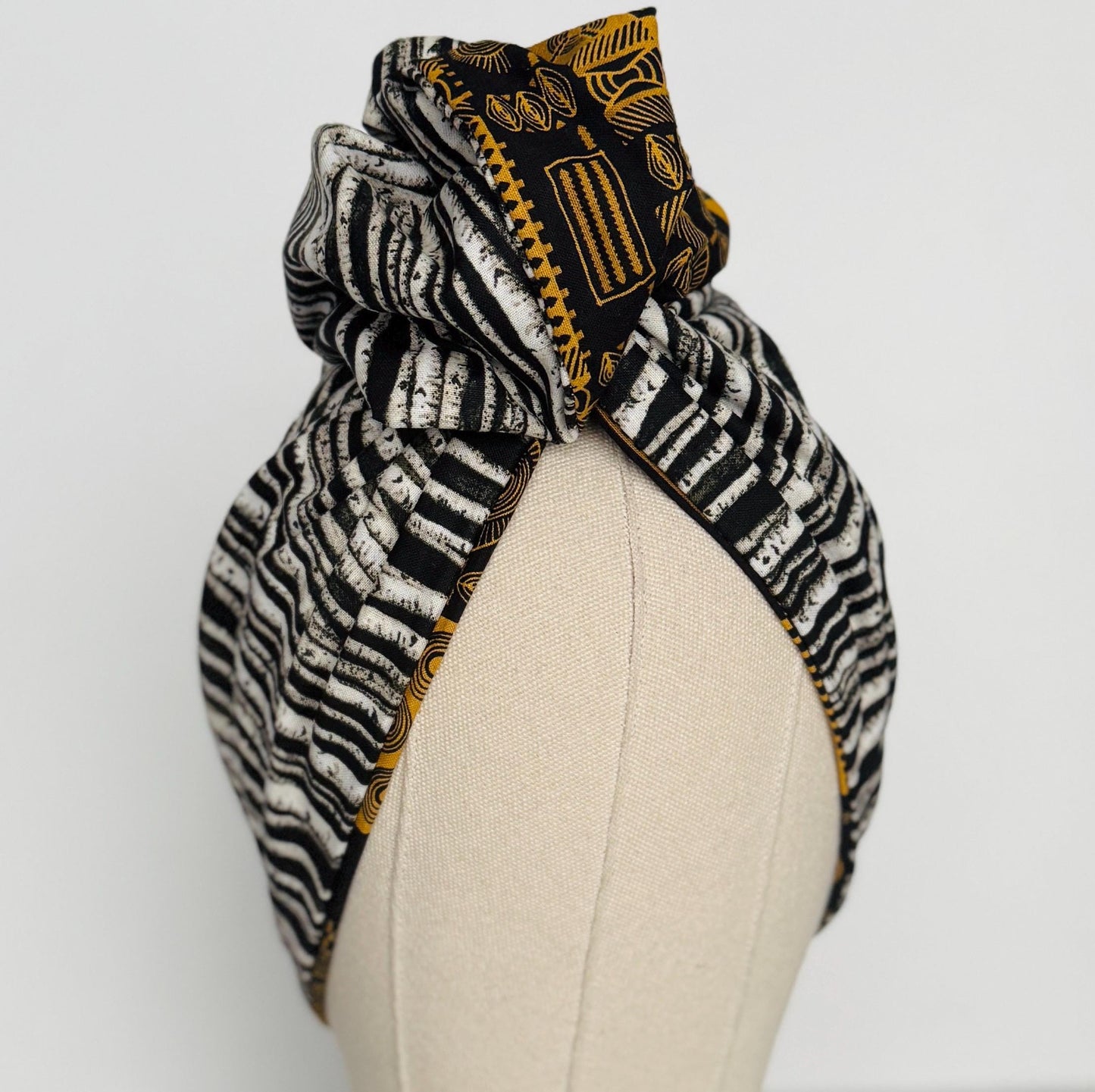 Full Turban Wire Headband, Reversible Extra Wide Tribal Print & Zebra Striped Wired Headband, Fabric Head Wrap, Afro Boho Women Accessories