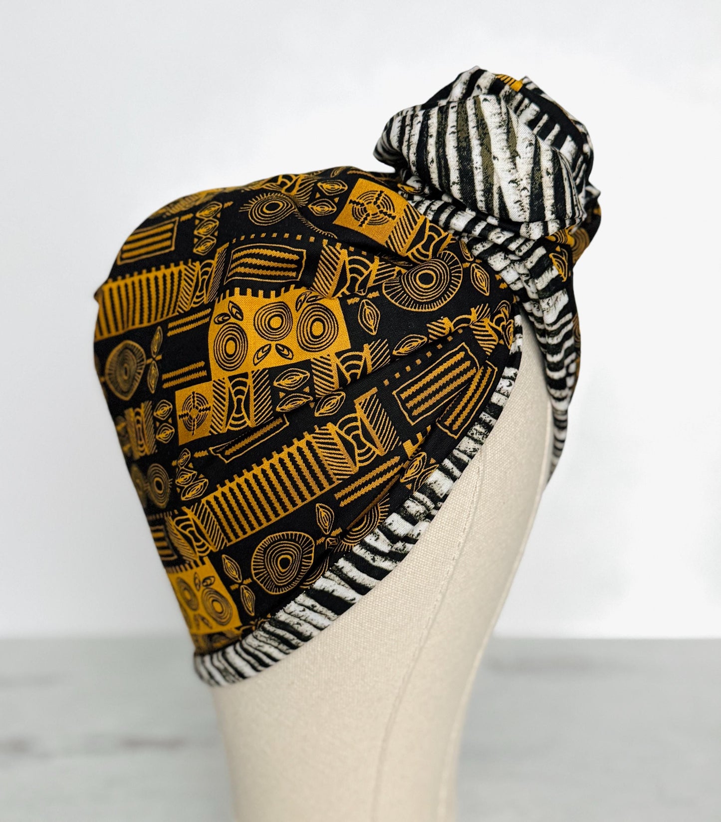 Full Turban Wire Headband, Reversible Extra Wide Tribal Print & Zebra Striped Wired Headband, Fabric Head Wrap, Afro Boho Women Accessories