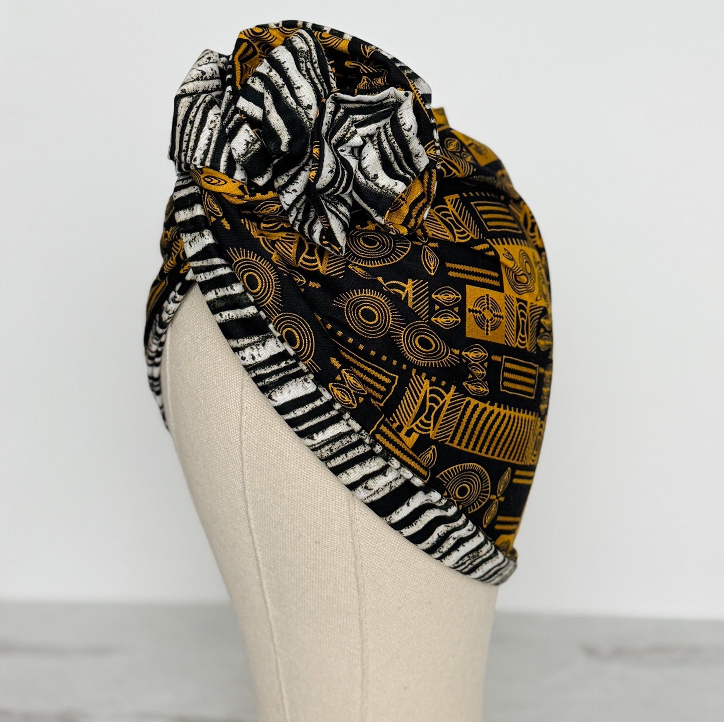Full Turban Wire Headband, Reversible Extra Wide Tribal Print & Zebra Striped Wired Headband, Fabric Head Wrap, Afro Boho Women Accessories