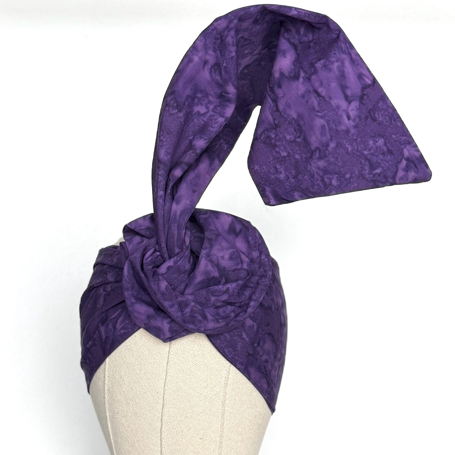 Extra Long & Wide BENDABLE Wire Head Wrap, Boho Purple Batik Organic Print Wired Headband and Turban, Summer Hair Wrap, Gift For Her