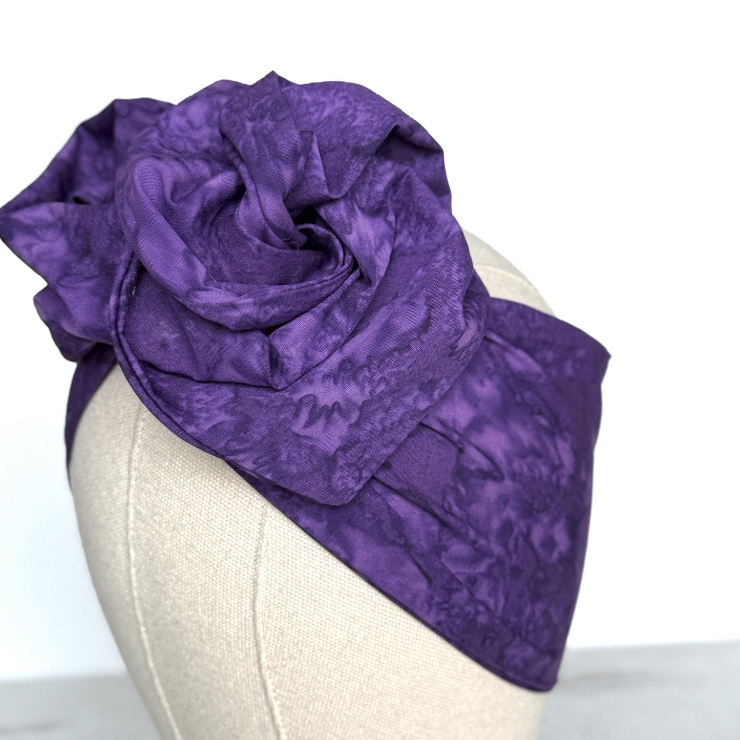 Extra Long & Wide BENDABLE Wire Head Wrap, Boho Purple Batik Organic Print Wired Headband and Turban, Summer Hair Wrap, Gift For Her