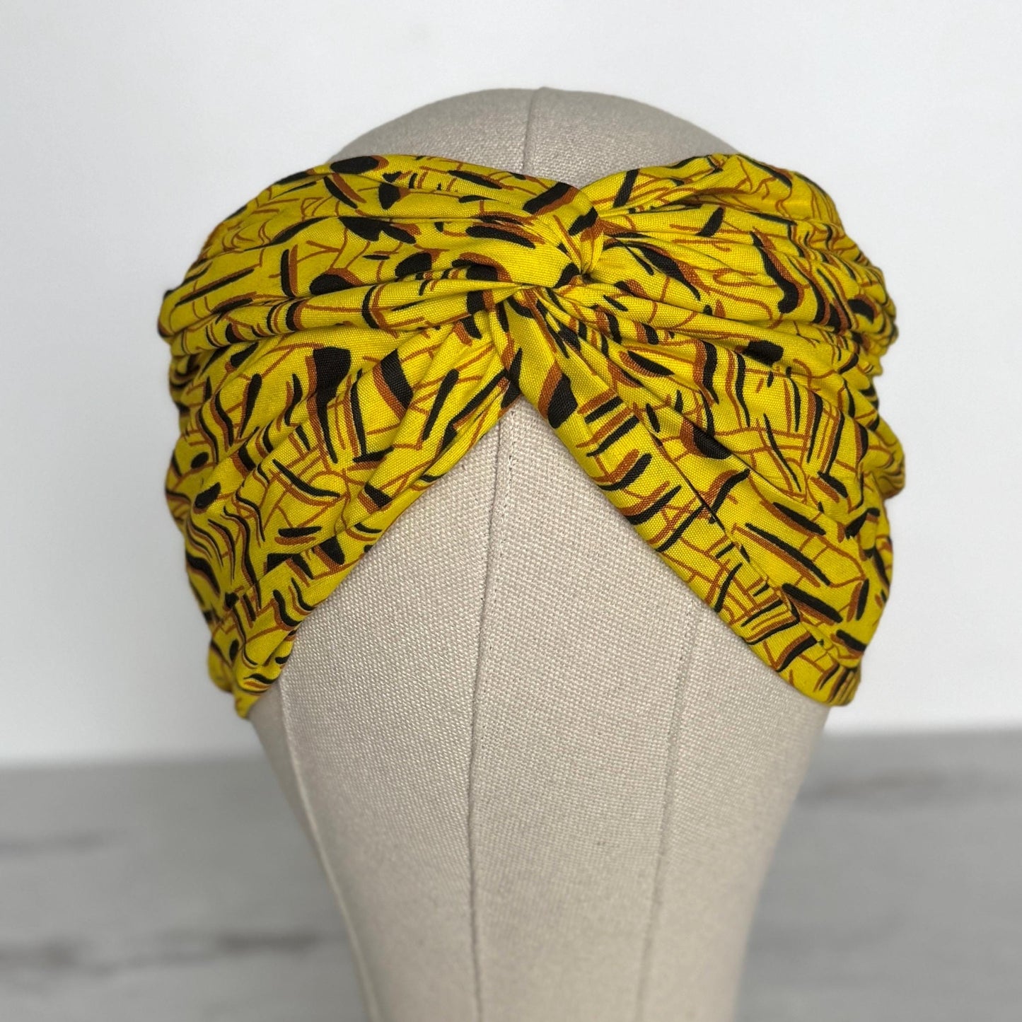 Extra Wide BENDABLE Wire Wrap Afro Boho African Print Wire Headband, Yellow Black Brown Headband, Fabric Wrap, Turban for Women, Hair Scarf
