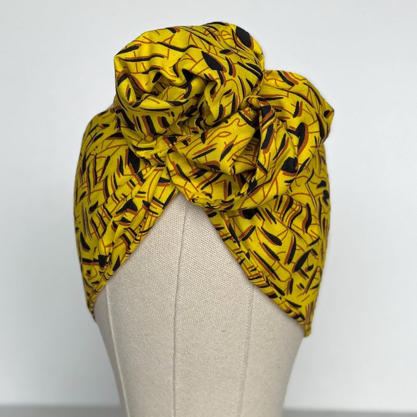 Extra Wide BENDABLE Wire Wrap Afro Boho African Print Wire Headband, Yellow Black Brown Headband, Fabric Wrap, Turban for Women, Hair Scarf