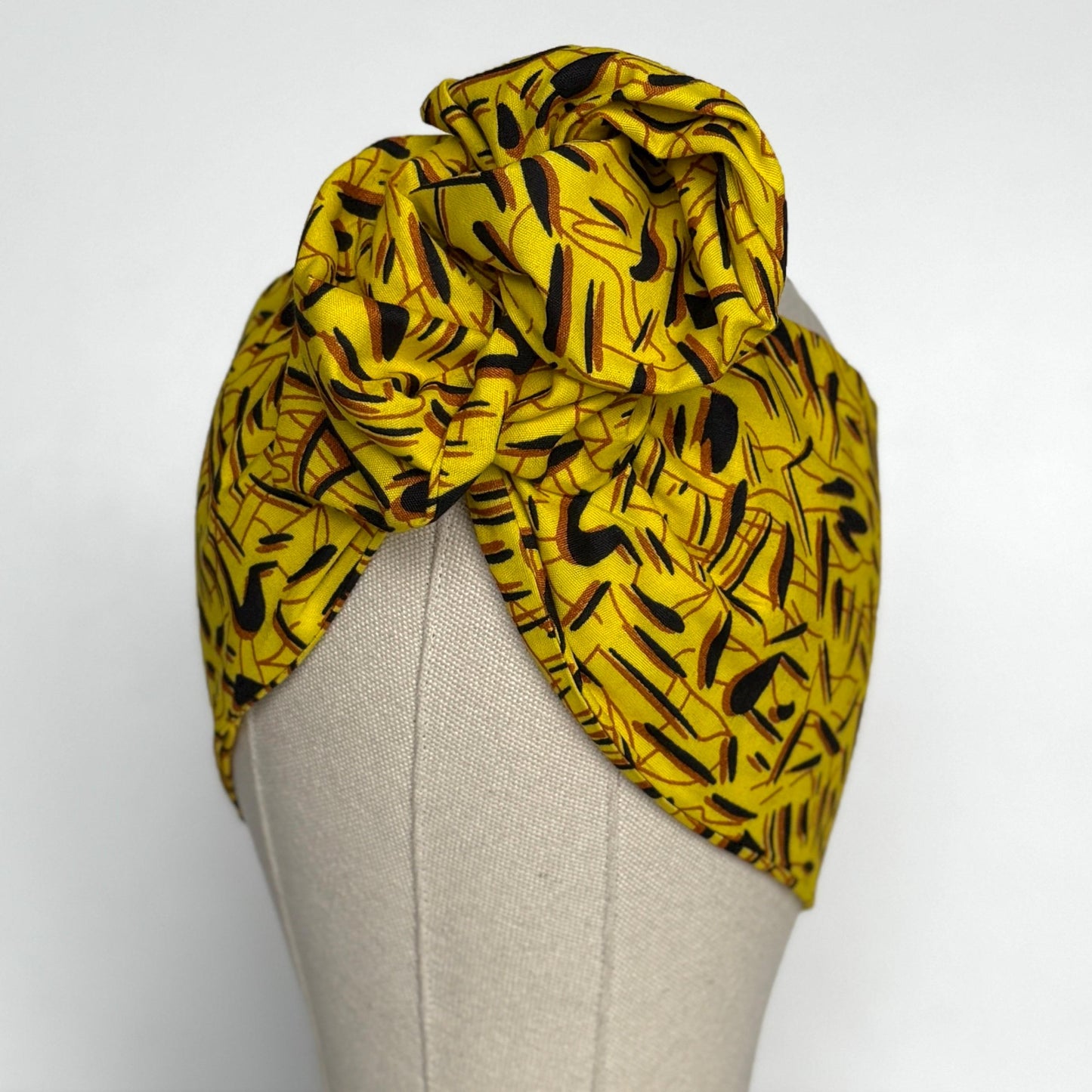 Extra Wide BENDABLE Wire Wrap Afro Boho African Print Wire Headband, Yellow Black Brown Headband, Fabric Wrap, Turban for Women, Hair Scarf