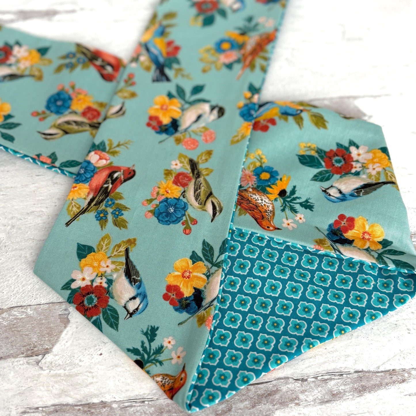 Extra Wide Reversible BENDABLE Wire Headband, Teal Blue Floral Bird Print, Summer Wired Head Wrap, Turban Accessories, Head Scarf Bandana