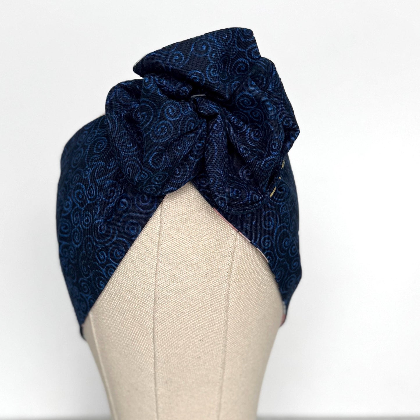 Extra Wide Reversible BENDABLE Wire Headband, Navy Blue Floral Print, Summer Wired Head Wrap, Turban Accessories, Head Scarf Bandana