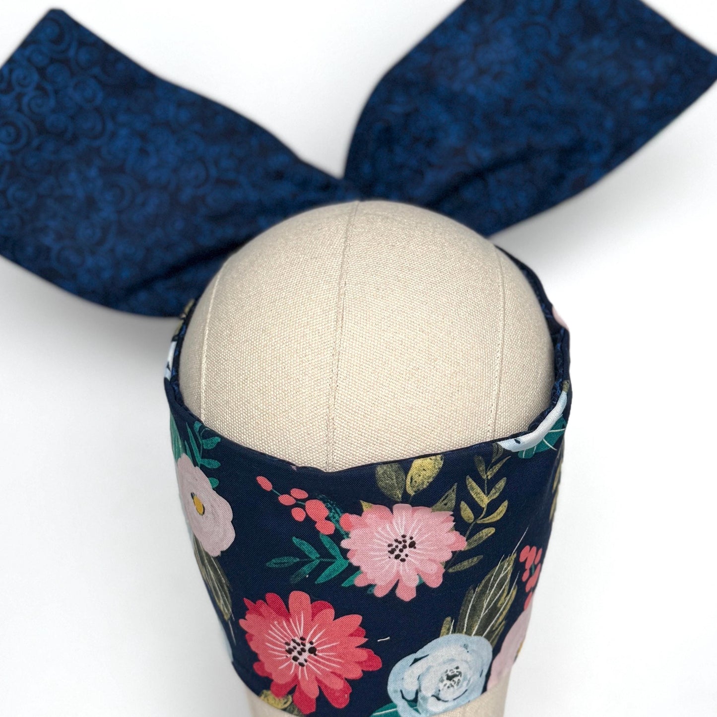 Extra Wide Reversible BENDABLE Wire Headband, Navy Blue Floral Print, Summer Wired Head Wrap, Turban Accessories, Head Scarf Bandana