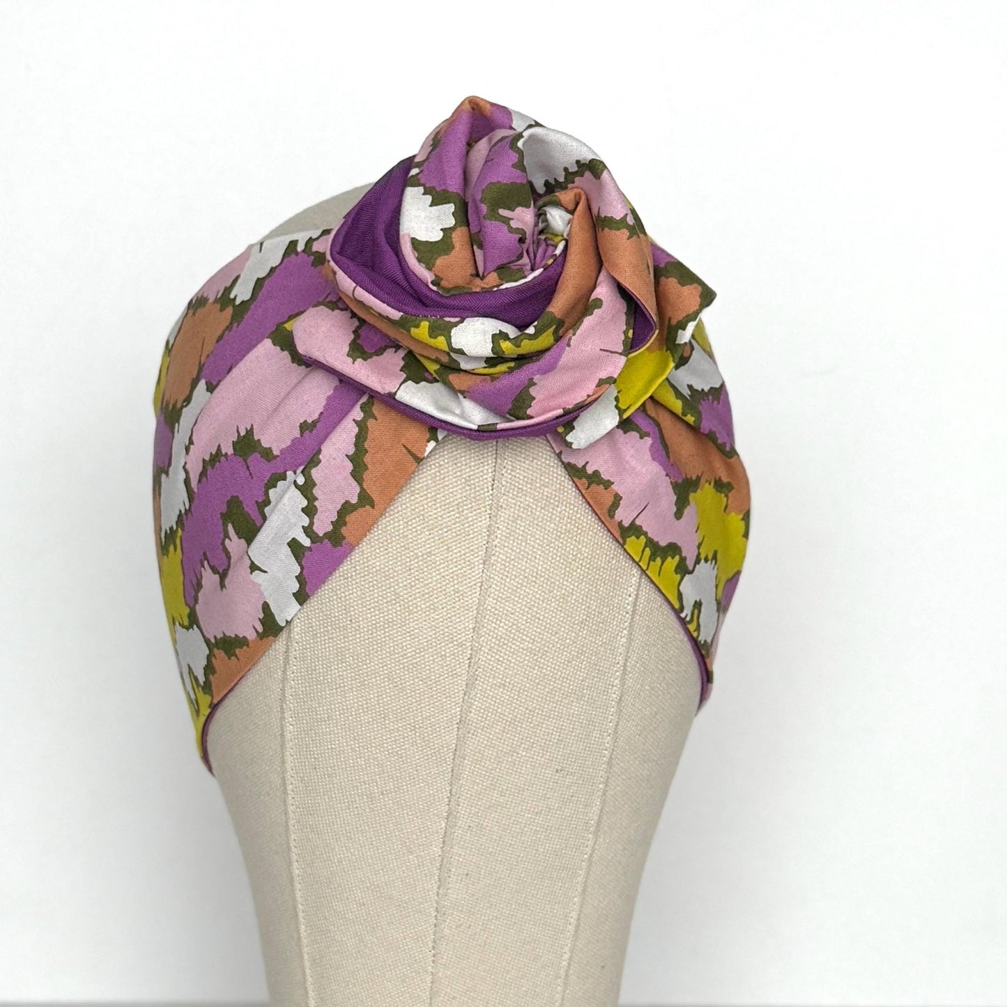 Extra Wide Reversible BENDABLE Wire Headband, White Green Pink Abstract Print, Spring Summer Wired Head Wrap, Turban Accessories, Head Scarf